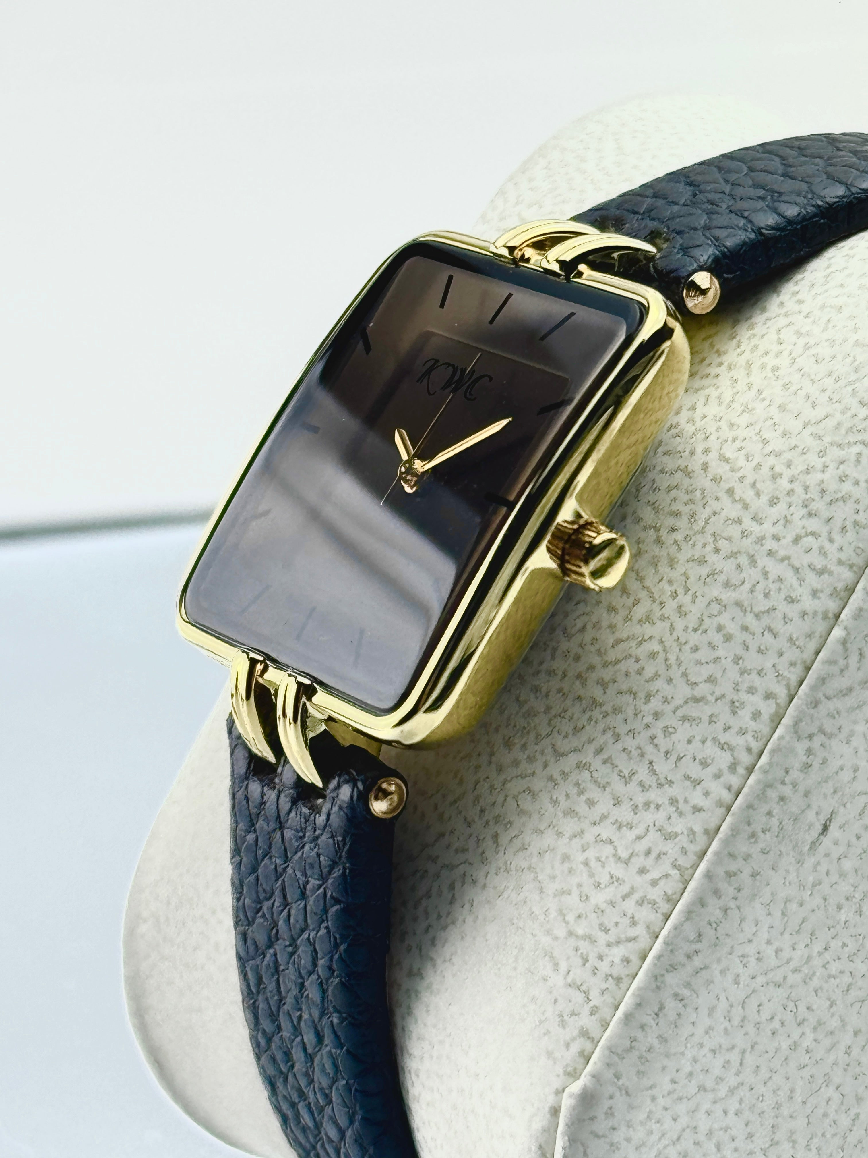 KWC K-204 Ladies | Elegant Square Minimalist Leather Watch Golden