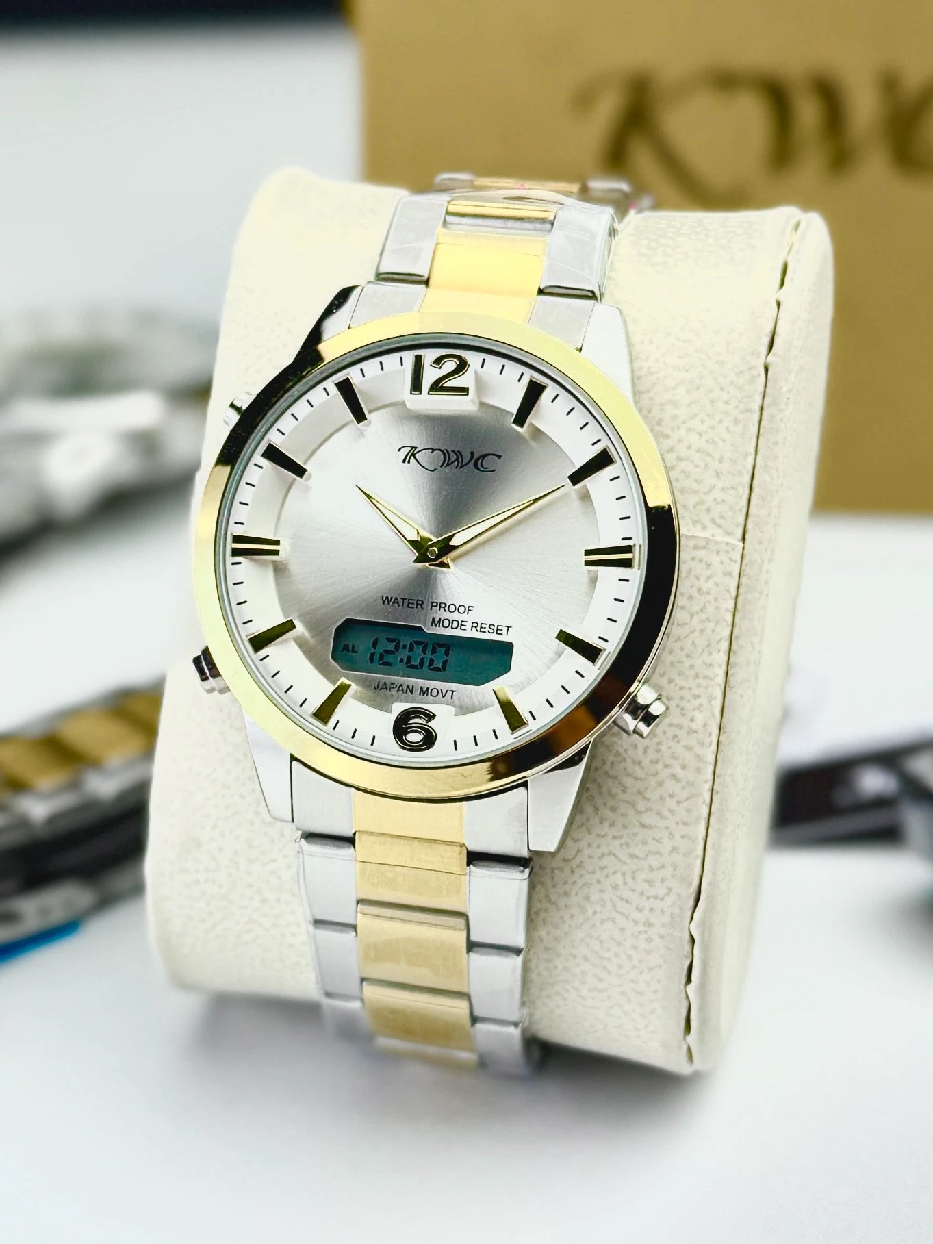 KWC K-365 Ana-Digi | Dual-Display Metallic Watch ( Two Tone and White )