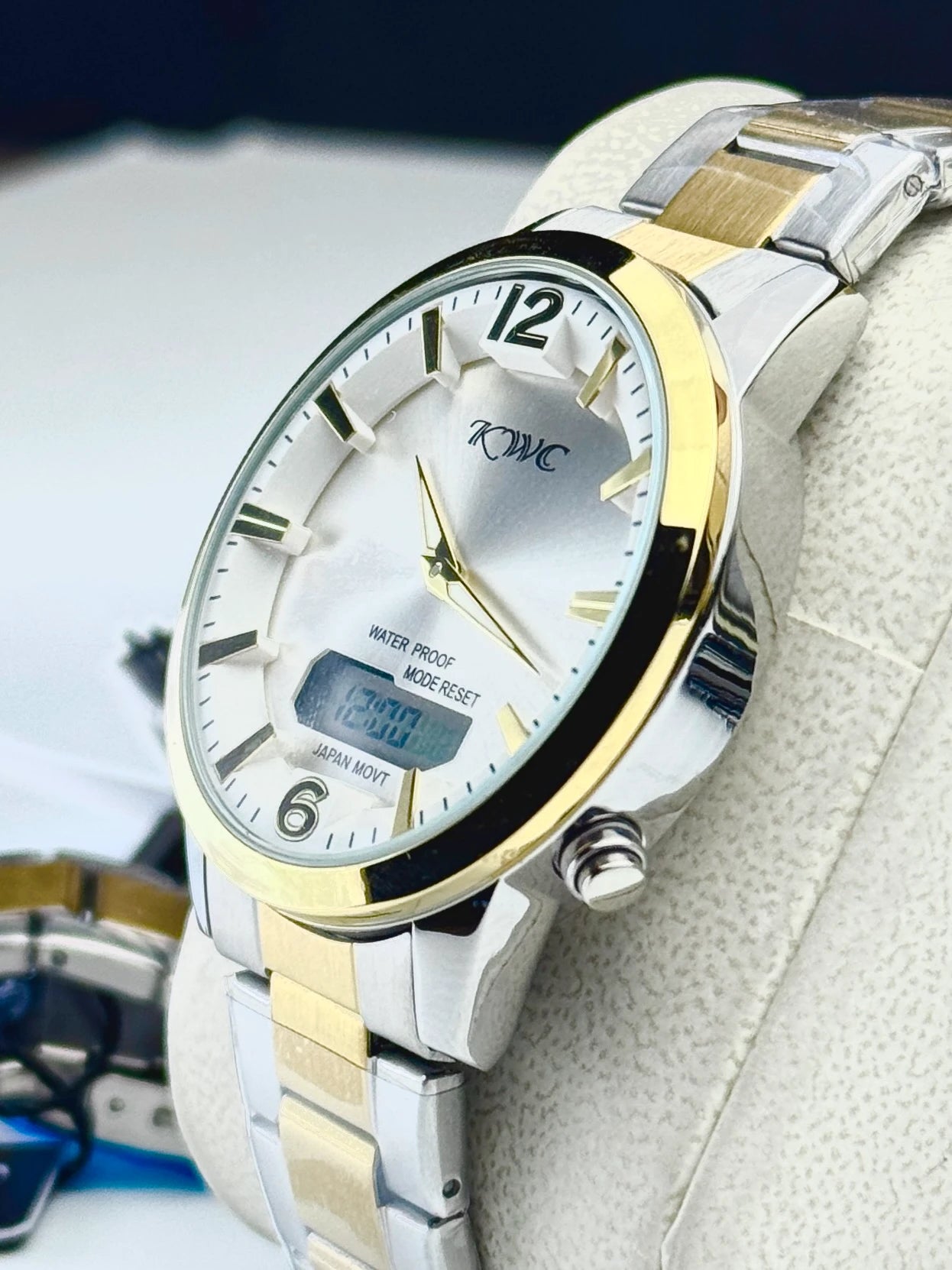 KWC K-365 Ana-Digi | Dual-Display Metallic Watch ( Two Tone and White )