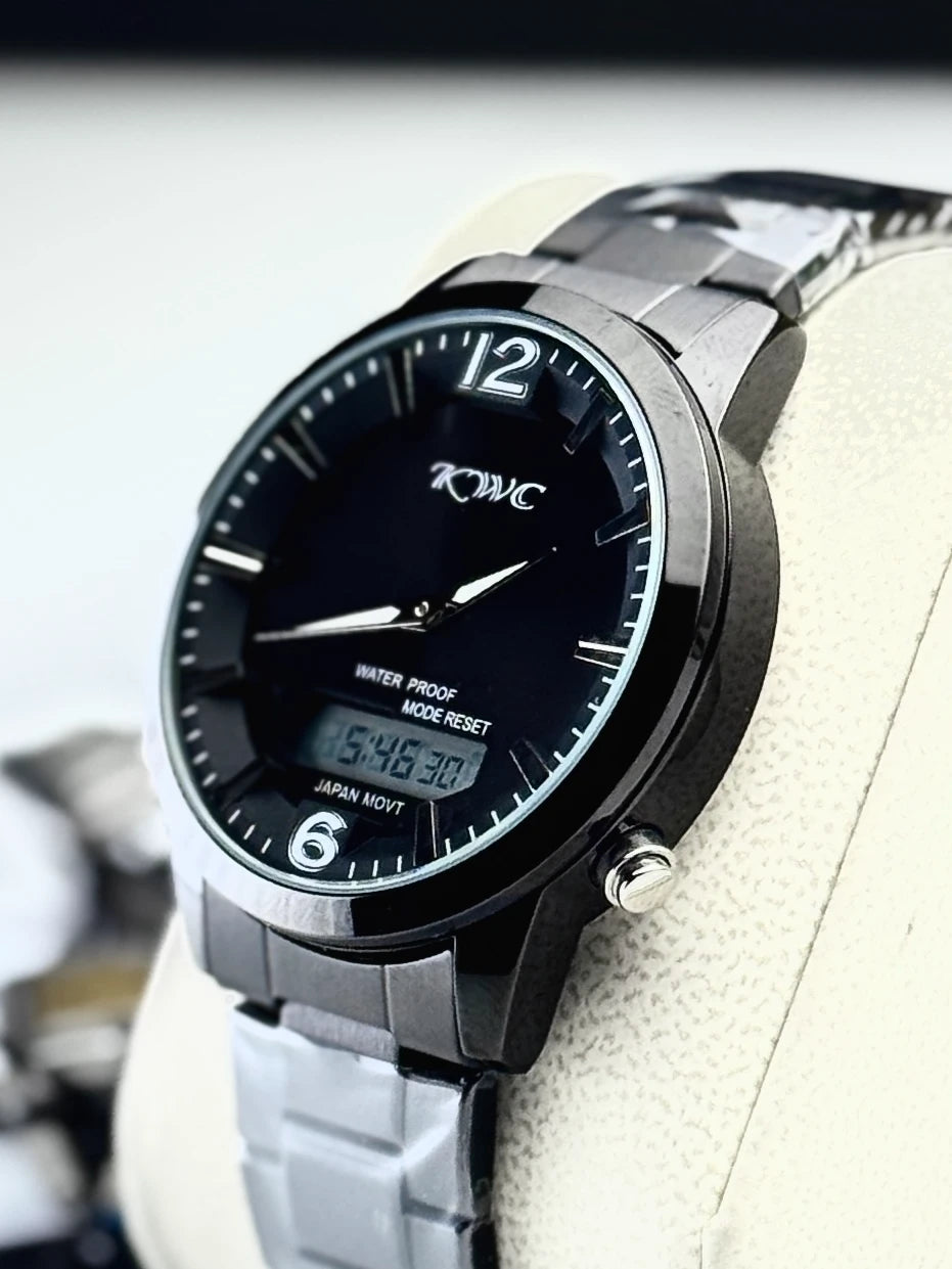 KWC K-365 Ana-Digi | Dual-Display Metallic Watch ( Black )