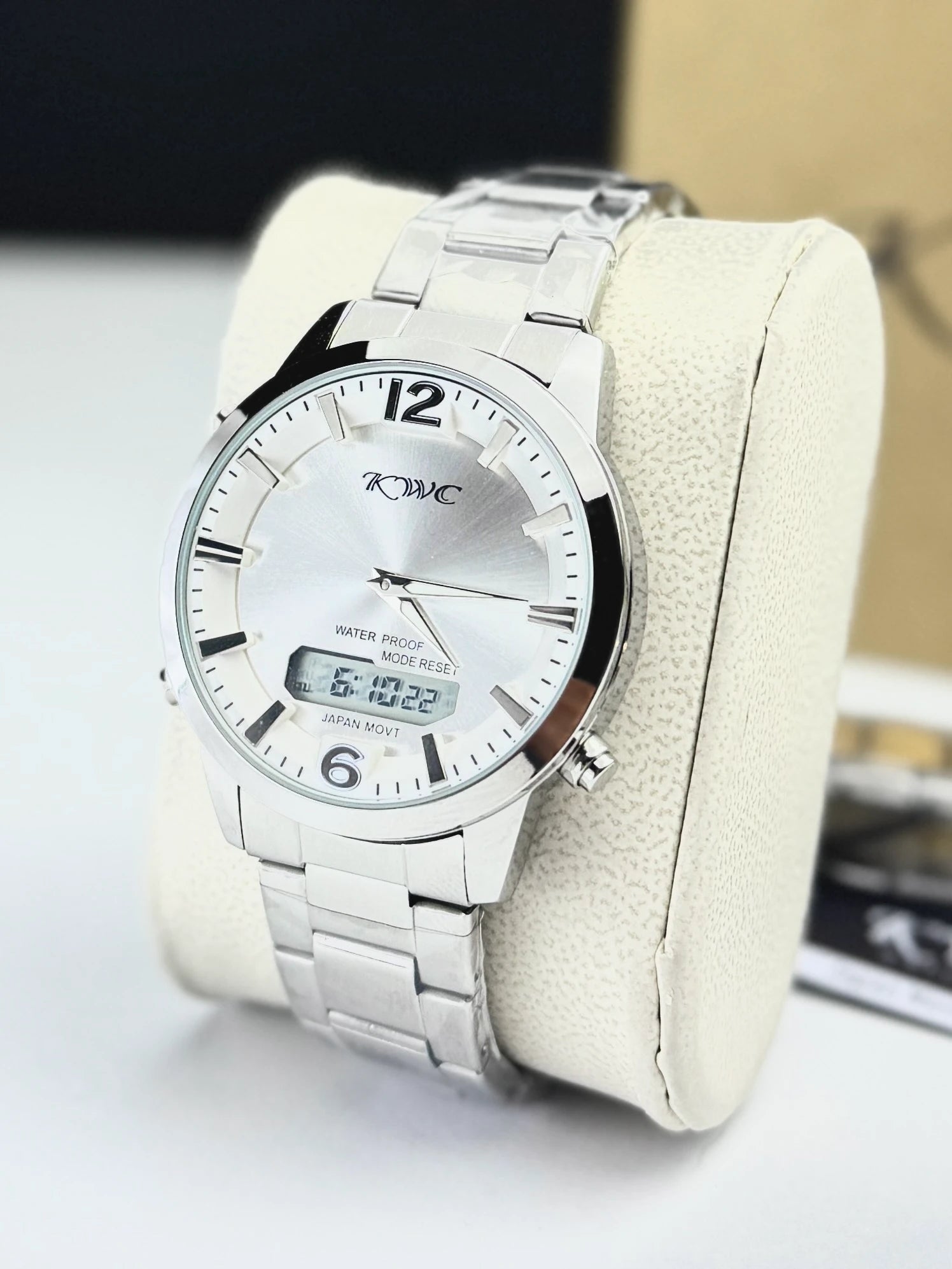 KWC K-365 Ana-Digi | Dual-Display Metallic Watch ( White )